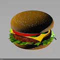 Delicious Juicy Hamburger With Sesame Seed Bun Fresh Lettuce Tomato Cheese And Patty