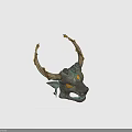 Ornate Bull Head Mask With Metallic Finish And Yellow Eyes Decorative Design