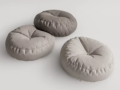 Three Gray Round Soft Padded Floor Cushions for Cozy Living Room Seating 3d model