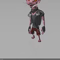Pink Punk Style Creature Character With Spiked Ears Orange Eyes Black Vest Red Pants