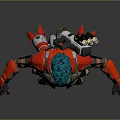 3D Rendered Game and Movie Character with Teal Hair Red Black Armor and Gear