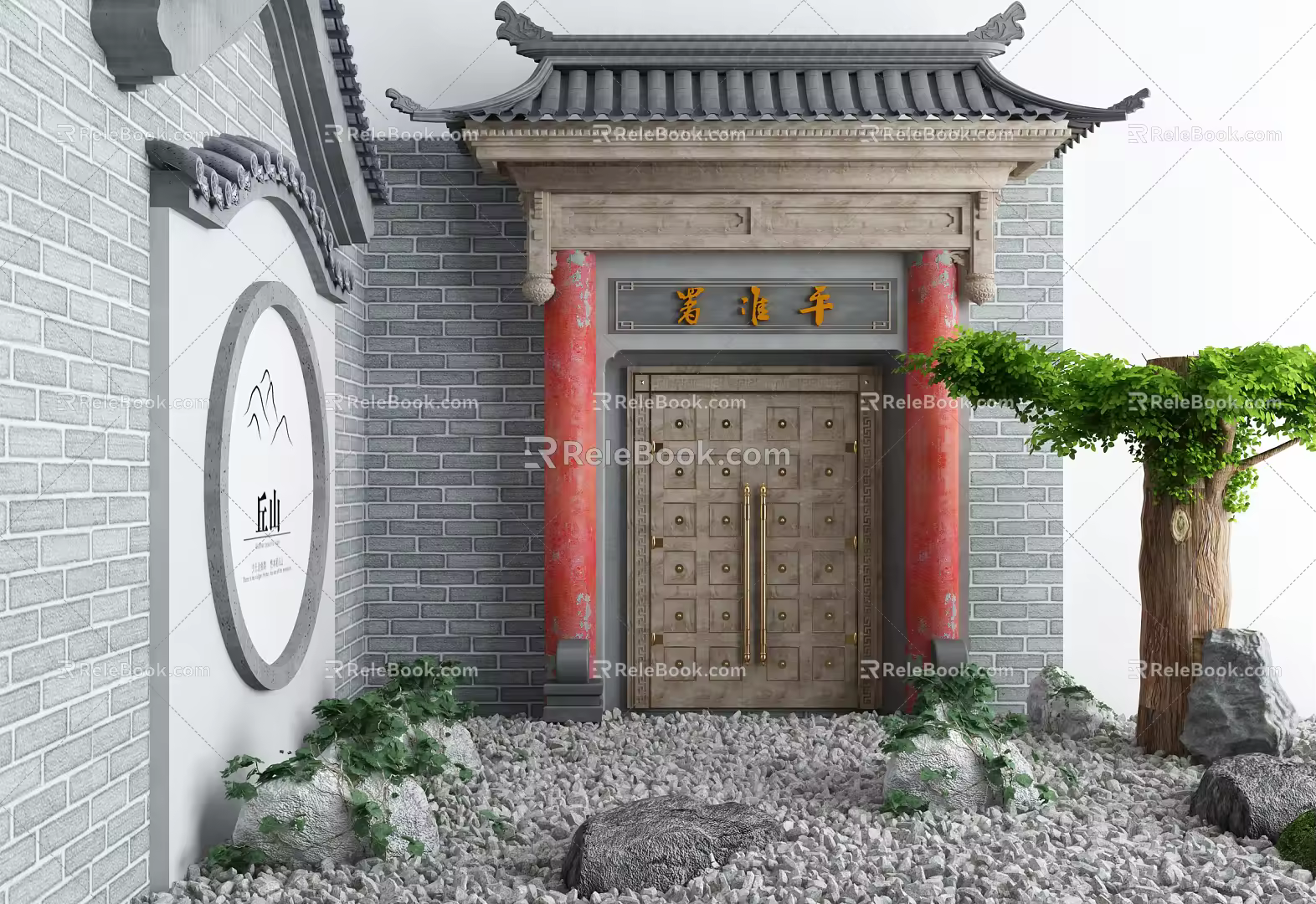 Chinese-style gate courtyard gate 3d model
