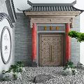 Chinese-style gate courtyard gate 3d model