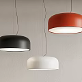 Modern Dome Shaped Pendant Lights in Black Red White Hanging Against Textured Wall