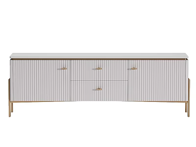 Modern TV Stand With Striped Panels Drawers And Golden Metal Legs 3d model