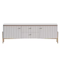 Modern TV Stand With Striped Panels Drawers And Golden Metal Legs