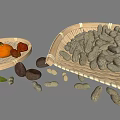 Fresh Red Dates Oranges And Peanuts In Bamboo Baskets With Scattered Chestnuts