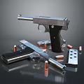 Vintage Silver Metal Pistol With Magazine Bullets And Spare Parts