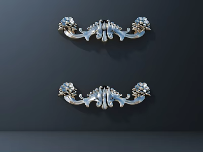Elegant Silver Floral Carved Decorative Handles On Dark Wall Background 3d model
