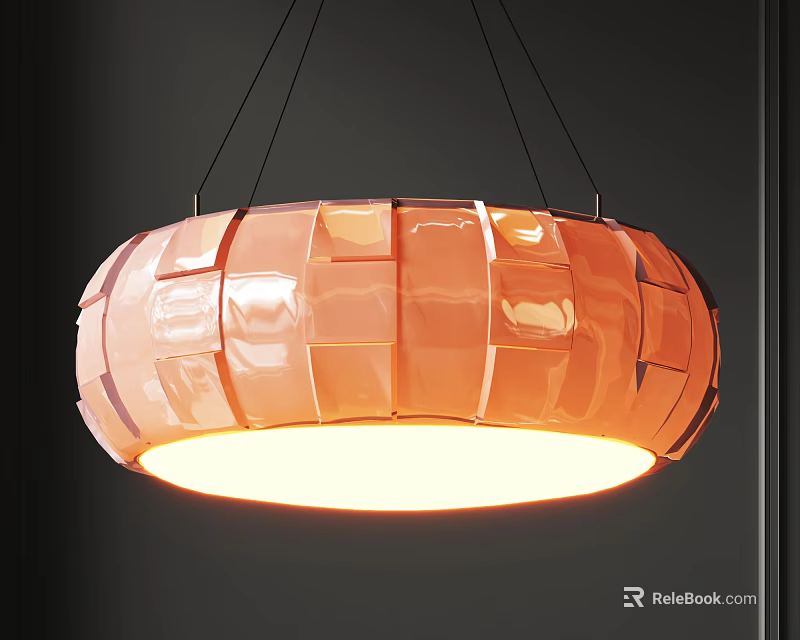 Modern Orange Pendant Light With Square Patchwork Design And Illuminated Glow 3d model 