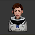 Sci Fi Character Head Model With Brown Hair White Helmet And Blue Button