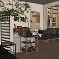 Warm Cozy Living Room Interior With Rustic Wooden Furniture Comfortable Sofa And Art Wall Decor