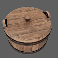 Rustic Wooden Kitchen Storage Bucket With Lid Metal Hoops And Handles