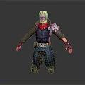3D Model Character With White Hair Red Scarf Green Coat Blue Pants And Metal Arm Guards