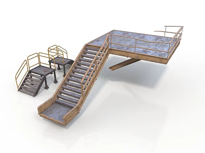 Industrial Metal Stairs And Platform Structure With Safety Handrails 3d model