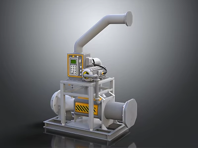 Industrial Equipment With Control Panel Curved Pipe Base And Warning Stripes 3d model