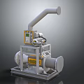 Industrial Equipment With Control Panel Curved Pipe Base And Warning Stripes