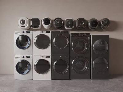 Stylish Modern Washing Machines In Various Colors And Styles On 3d model