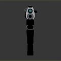 Futuristic Tactical Gun With White Black Finish Orange Accents And Rail System Design
