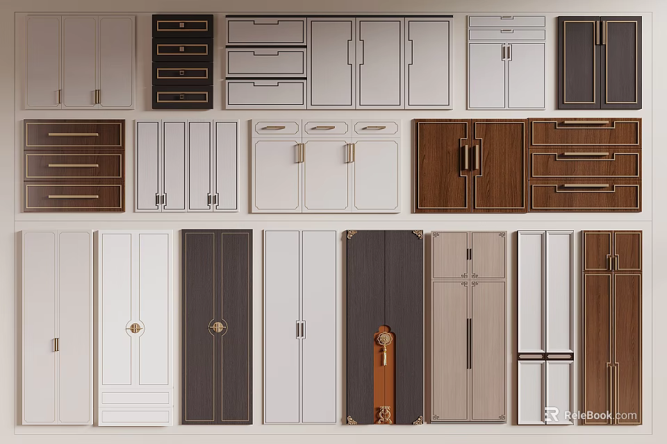 Various Cabinet Doors And Drawers With Different Materials And Colors For Kitchen 3d model 
