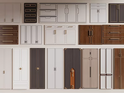 Various Cabinet Doors And Drawers With Different Materials And Colors For Kitchen 3d model