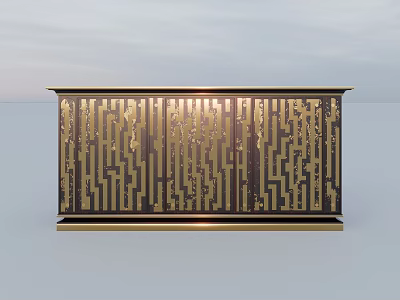 Modern Entryway Cabinet Sideboard With Golden Geometric Pattern And Dark Finish 3d model