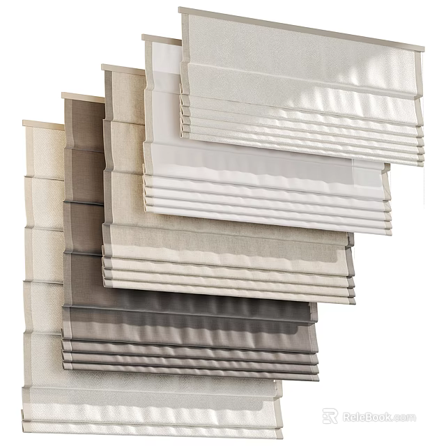Various Colored Curtains in Neutral Tones with Layered Fabric Design for Home Decor 3d model 