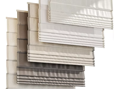 Various Colored Curtains in Neutral Tones with Layered Fabric Design for Home Decor 3d model