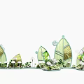 Modern Commercial Display Equipment With Curved Structure And Green Plants For Exhibition