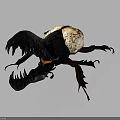 Exaggerated Fantasy Beetle with Black Exoskeleton Sharp Claws White Yellow Sections