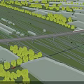 Railway Tracks With Overhead Bridge Structure And Green Grass Field Under Clear Sky