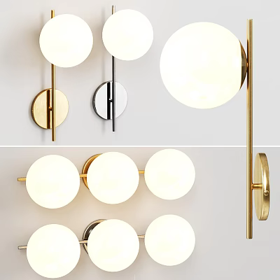 Modern Three Light Wall Sconces With Gold Black Metal Frame And Round Glass Shades 3d model
