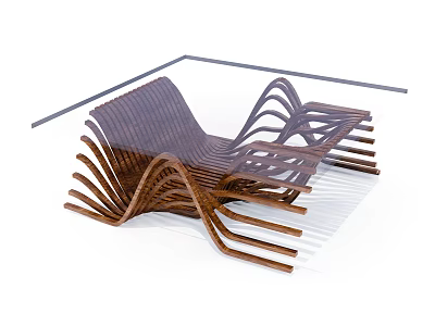 Modern Unique Coffee Table With Curved Wooden Strips And Wave Design Structure 3d model