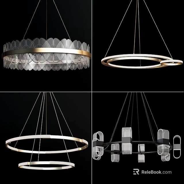 Modern Chandelier Designs With Circular Metal Frames And Crystal Elements 3d model