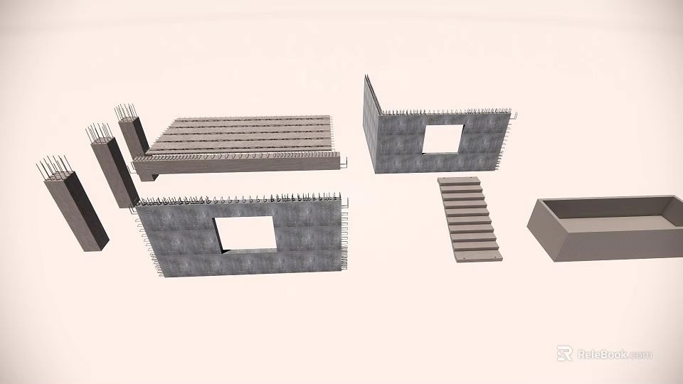 Unfinished Building Construction Structure With Reinforced Walls Staircase And Concrete Elements 3d model