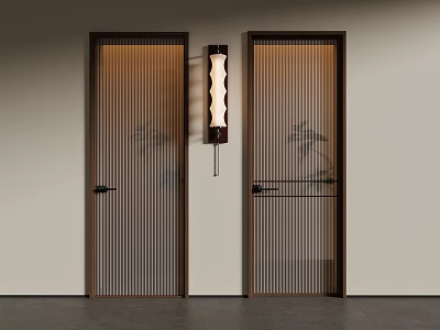 Modern Interior Design With Two Hinged Doors Dark Frame Vertical Ribbed Glass 3d model