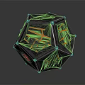 Modern Decorative Polyhedral Furniture Featuring Metallic Texture Gray Black Tones Orange Lines And Red Circle