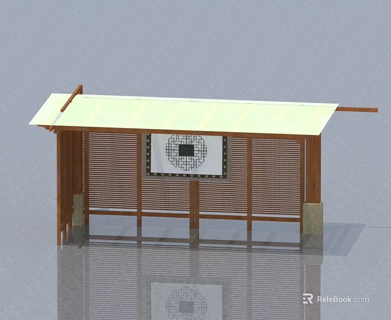 Wooden Hinged Door Structure With Canopy And Geometric Pattern Louvered Design 3d model 