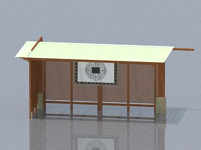 Wooden Hinged Door Structure With Canopy And Geometric Pattern Louvered Design 3d model