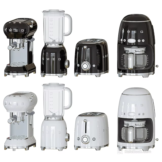 FMEG Kitchen Appliances Coffee Makers Blenders Toasters in Black and White Styles 3d model 