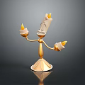 Ornate Anthropomorphic Candelabra With Three Lit Candles And Gold Base