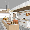 Dessert Shop Interior Featuring Wooden Display Counters Fresh Bread And Pendant Lights 3d model