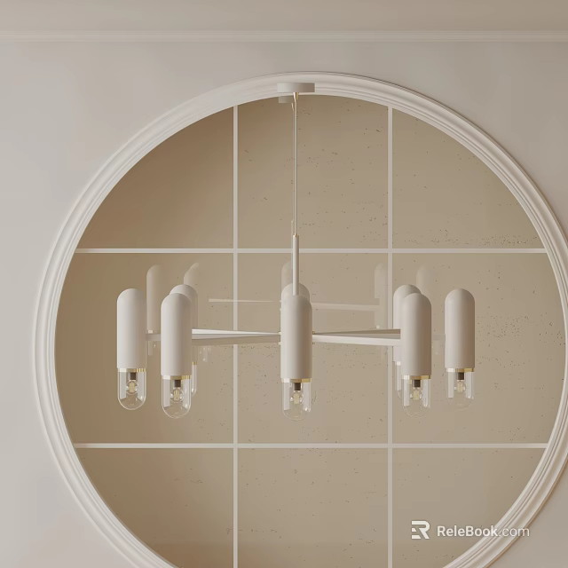 Minimalist Modern White Chandelier With Metal Frame And Multiple Cylindrical Glass Bulbs For Interior 3d model 