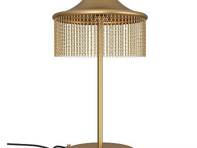 Elegant Gold Table Lamp With Fringed Shade And Metal Base Design 3d model