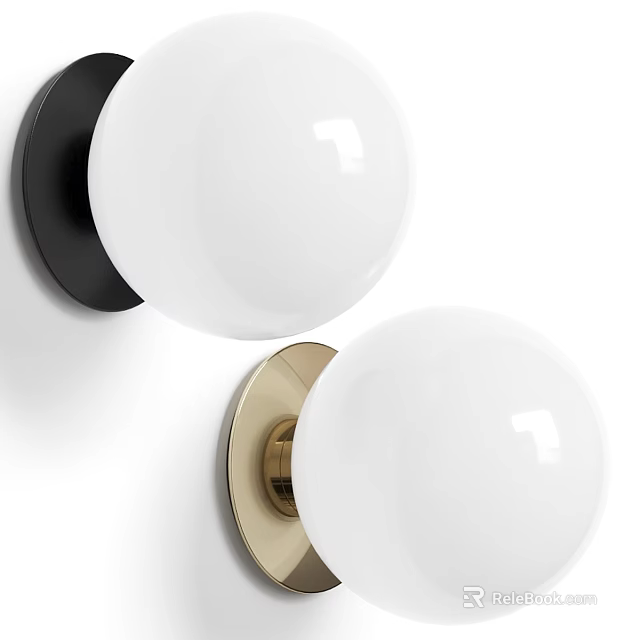 Modern Minimalist Spherical Wall Lights with White Shades and Black Brass Bases 3d model 