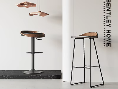 Stylish Modern Bar Stools With Metal Frame And Wooden Seat In Interior Space 3d model