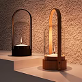 Ornamental Decorative Set With Glass Shades Wooden Black Bases And Candle Light On Display Shelf