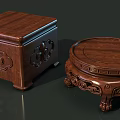 Traditional Wooden Carved Pedestals And Square Small Tables With Ornate Patterns
