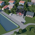 Traditional Ancient Chinese Building With Red Doors Tiled Roof And Plaza With Trees Cars