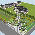 Traditional Chinese Garden Landscape Design With Lawns Trees And Stone Pathways